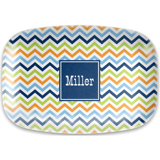 Blue, Orange and Lime Chevron Melamine Platter